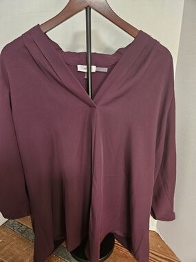 Calvin Klein Deep Plum V-Neck Tunic Blouse